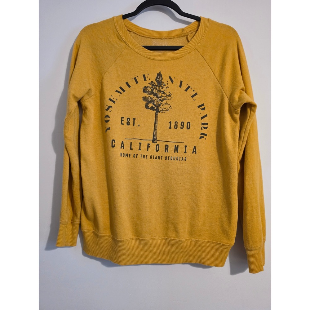 Zoe + Liv Yosemite National Park Sweatshirt Womens S Yellow Cotton Boho Graphic